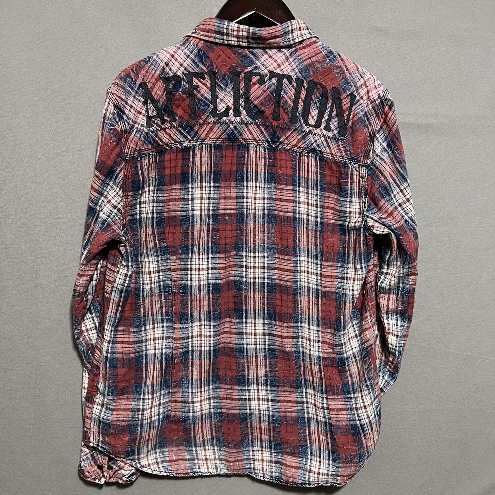 Affliction Shirt Mens XL Red Plaid Snap Button Western Limited Edition - Picture 4 of 5